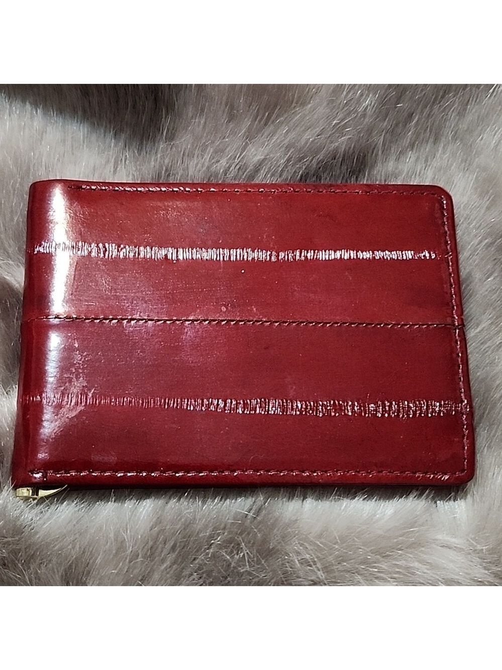 Genuine Eels SKIN Leather Men's Spring Money Clip Bifold Wallet Thin Card Holder